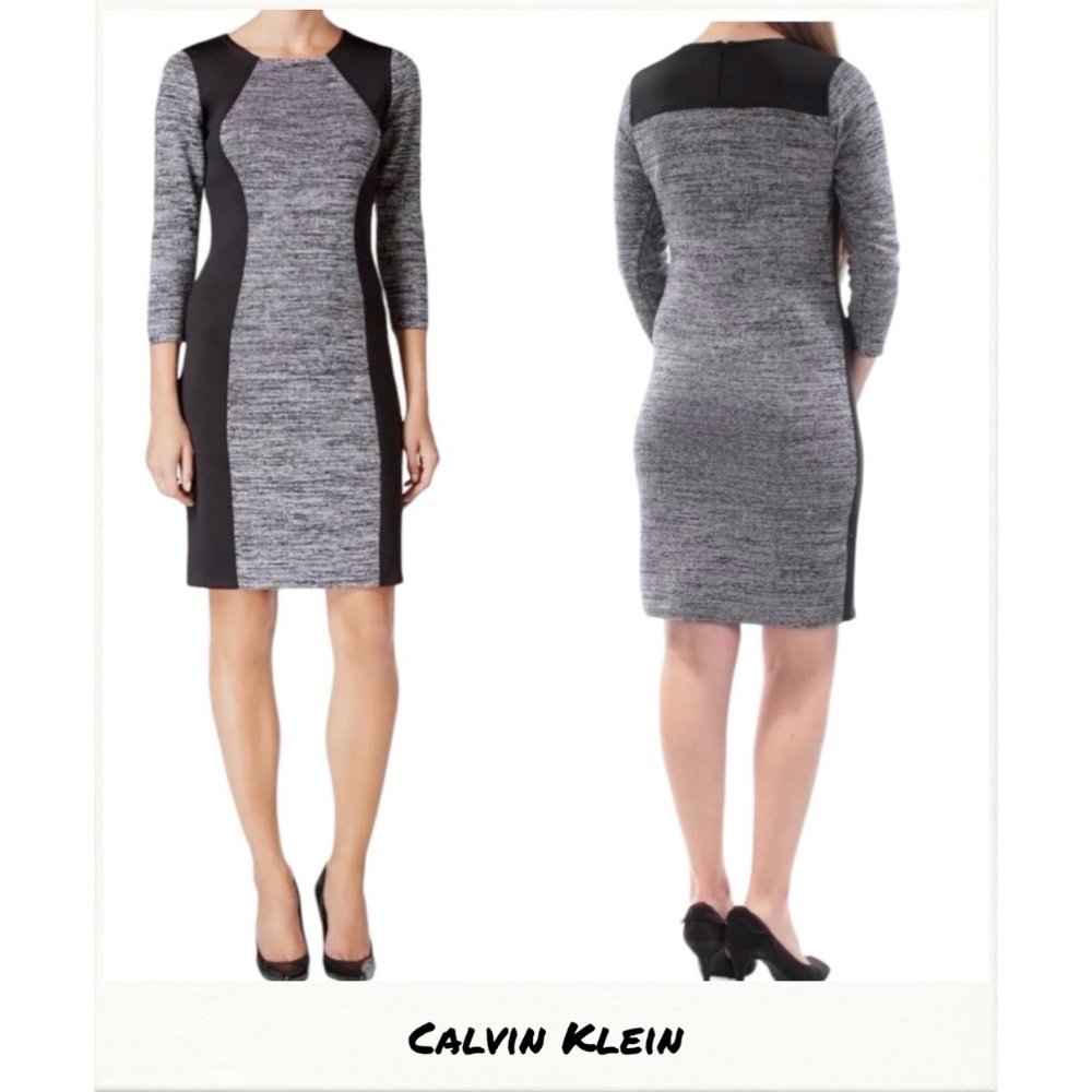 Calvin Klein Women's Marled Color Block Sweater Career Dress Sheath Size Large